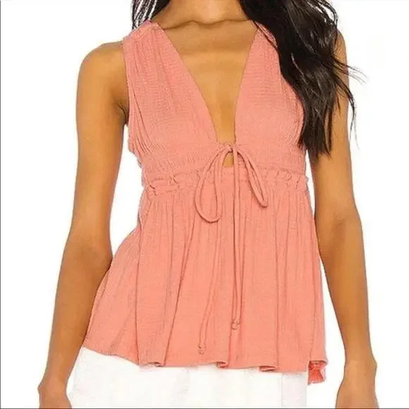 Free People Beach Bound Peach Boho Tank Top sz S - Picture 9 of 9